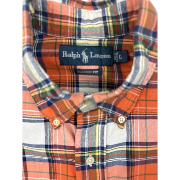 Ralph Lauren Button Down Oxford Clothe Shirt Mens Large Plaid Pony Classic Fit - Picture 2 of 10